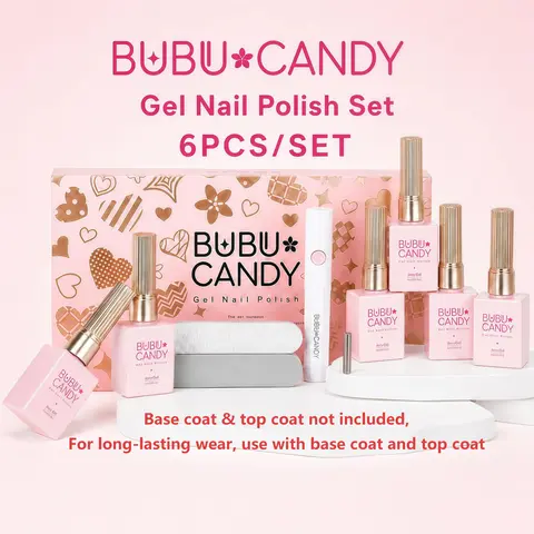BUBU CANDY M's Pick: Gel Nail Polish Set, 6PCS 15ML Cat Eye, Solid Color & Jelly Gel Kit with LED Lamp, HEMA-Free & TPO-Free Home DIY Manicure