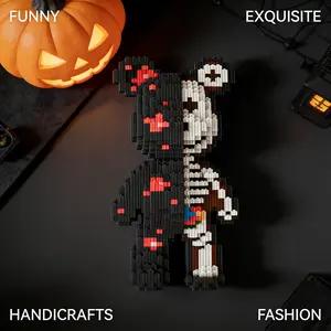 1762pcs Halloween Skull Bear Series Building Blocks, Creative DIY Craft Kit, Desktop Home Decor, Holiday Gift Idea