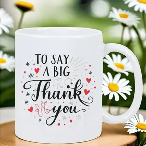 1pc 11Oz Ceramic Coffee Mug - "Gratitude: Stylish Big Thank You" Design, Dishwasher-Washable Reusable Drink Vessel, Perfect Gift for Loved Ones