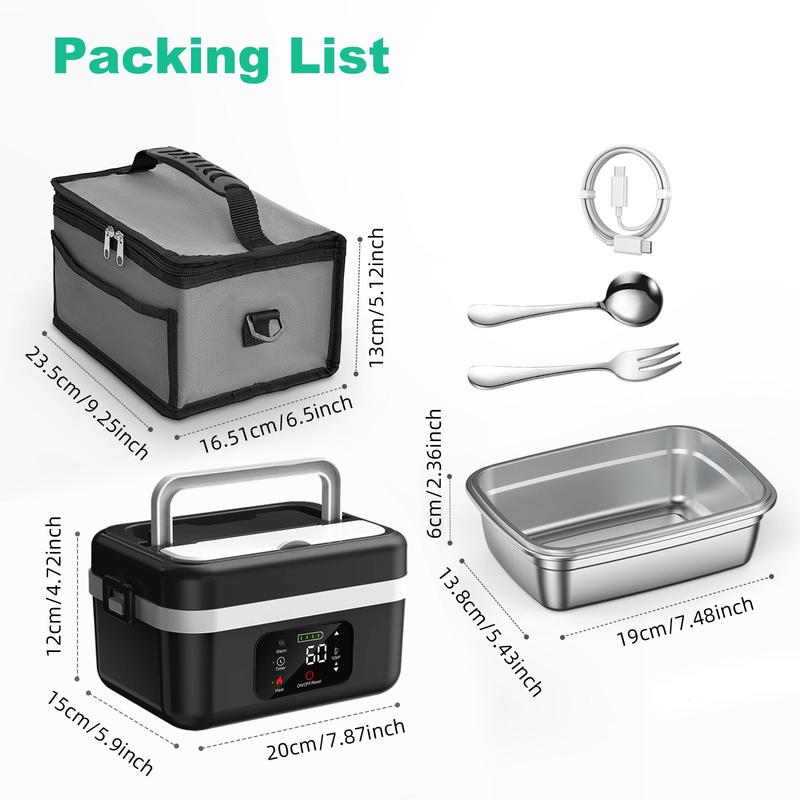 Adult Wireless Electric Heating Lunch Box, 8000mAh Rechargeable Timer Automatic Heating Lunch Box, 1L Portable Self-Heating Food Warmer With Fork And Spoon And Insulated Carrying Bag, Suitable For Office, Picnic, Car And Travel Outdoor Use