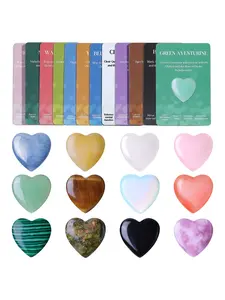 12 PCS Heart Crystals Healing Stones 1 inch Hearts Natural Gemstones Polished Bulk Heart Shaped Crystal Stone Set Rose Quartz Amethyst Reiki Meditation Gifts