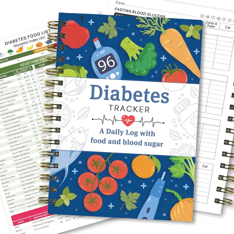 Diabetes Tracker Book with Food List, Diabetes logbook, Low Carb Glycemic Index Serving Size Calories Guide for Effective Management Educational Tool