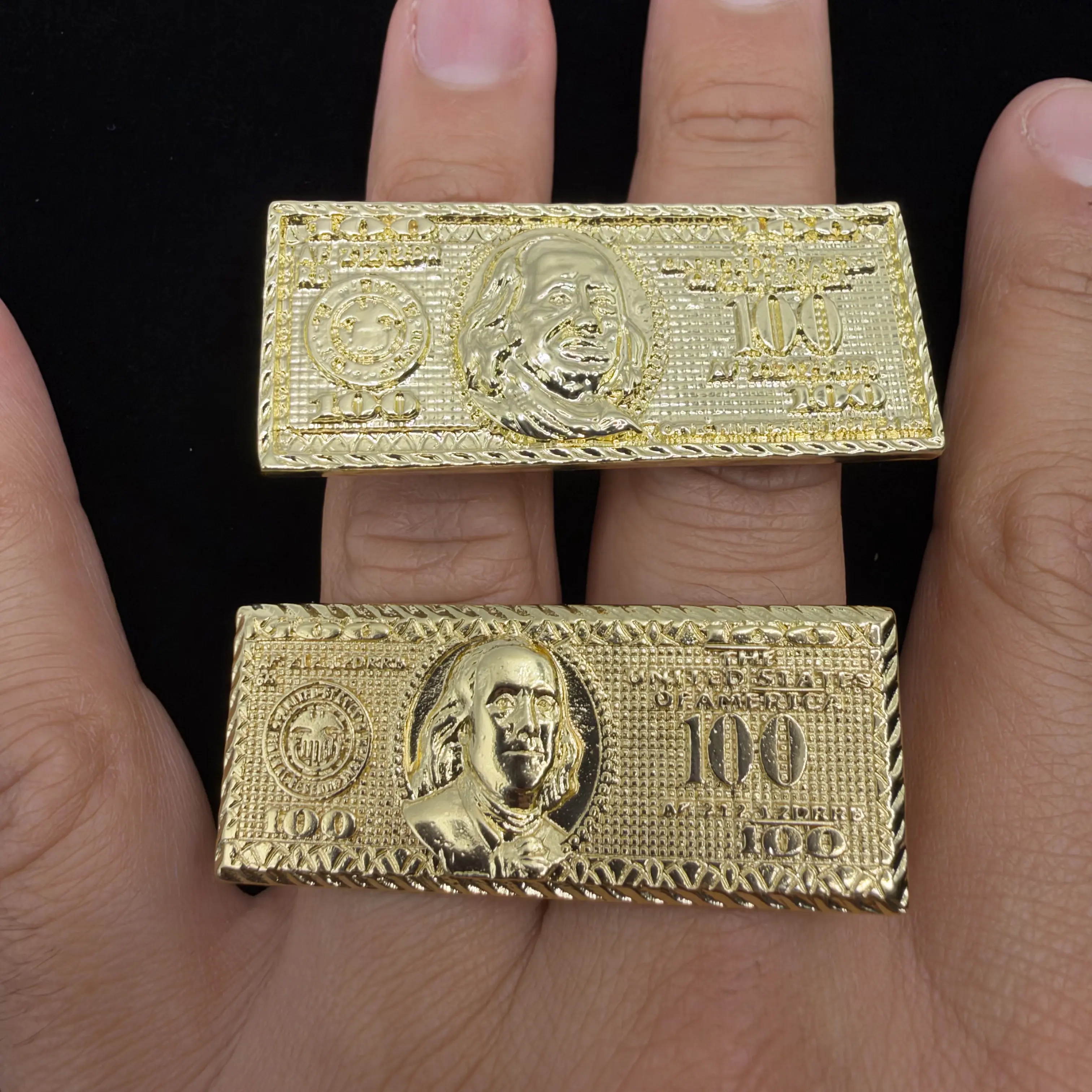 100 Dollar Bill Ring 14K Gold Plated Benjamin Franklin Money Ring