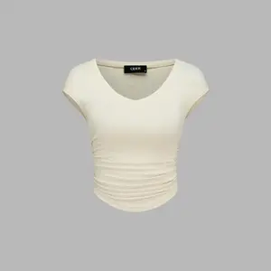 Cider [3 colors, size 2-26] Solid Ruched Short Sleeve Top