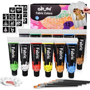 Colorful Fabric Paint Set for Clothes 12 Colors - Permanent Textile Paint Kit for Shoes, Canvas - Non-Toxic Slick Painting Set for Adults, Beginner & Artists