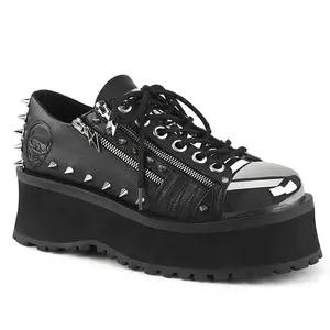 Vegan Leather Gravedigger-04 Lace-Up Oxford with Metal Toe Cap and Cone Stud Detailing