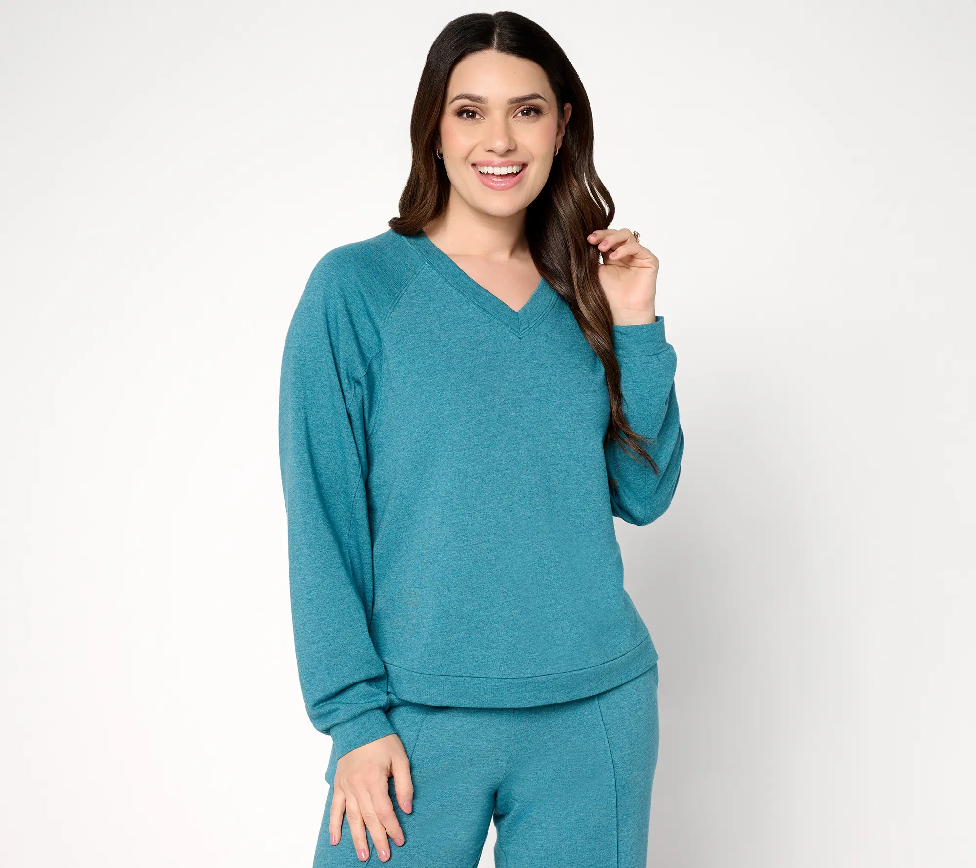 AnyBody Cozy Knit French Terry V-Neck Top