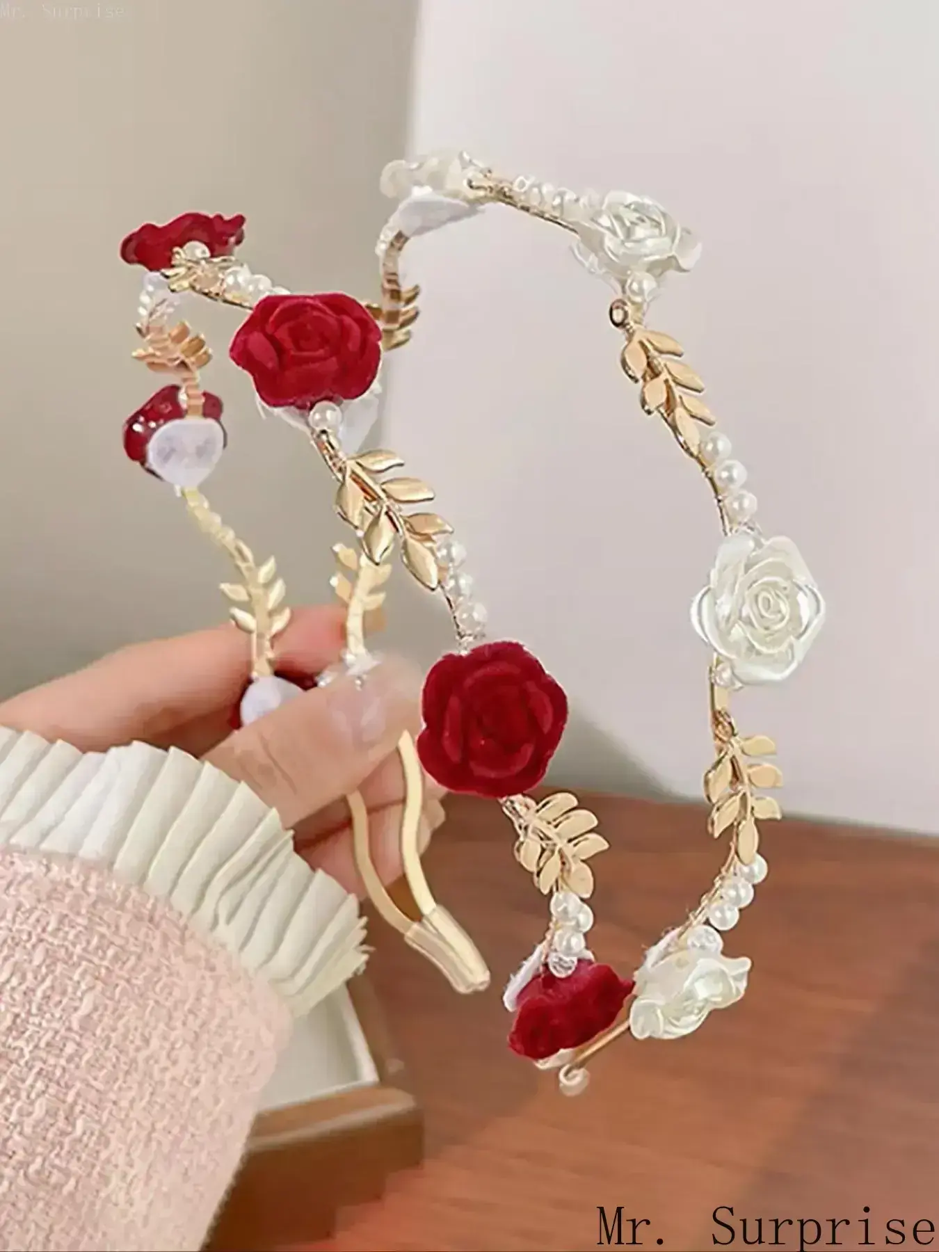2-Piece Headband Set, Elegant Tiara with Beaded Floral Leaves, Luxurious Design for Women and Girls, Ideal for Wedding & Mother's Day, Two Piece Set, Ceremony