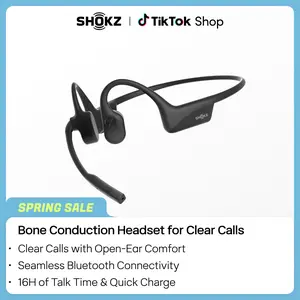 SHOKZ OpenComm2 - Open-Ear Bone Conduction Headphones, Wireless Bluetooth Computer Headsets with Noise Canceling Mic and Mute Button for Work, Call, Meeting, 16 Hours Talk Time for Mobile & PC, Black