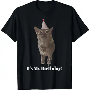 Cotton casual Cute Birthday Cat It's My Birthday Silly Cat T-Shirt