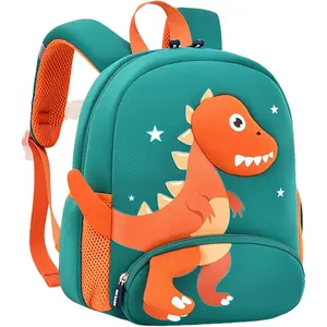 KF5-CBP23  Dinosaur Anti-lost Backpack for Toddler Boys,Kids Bookbag for Preschool Boys Backpack, Fit A4 Folder, 02-Green+Orange