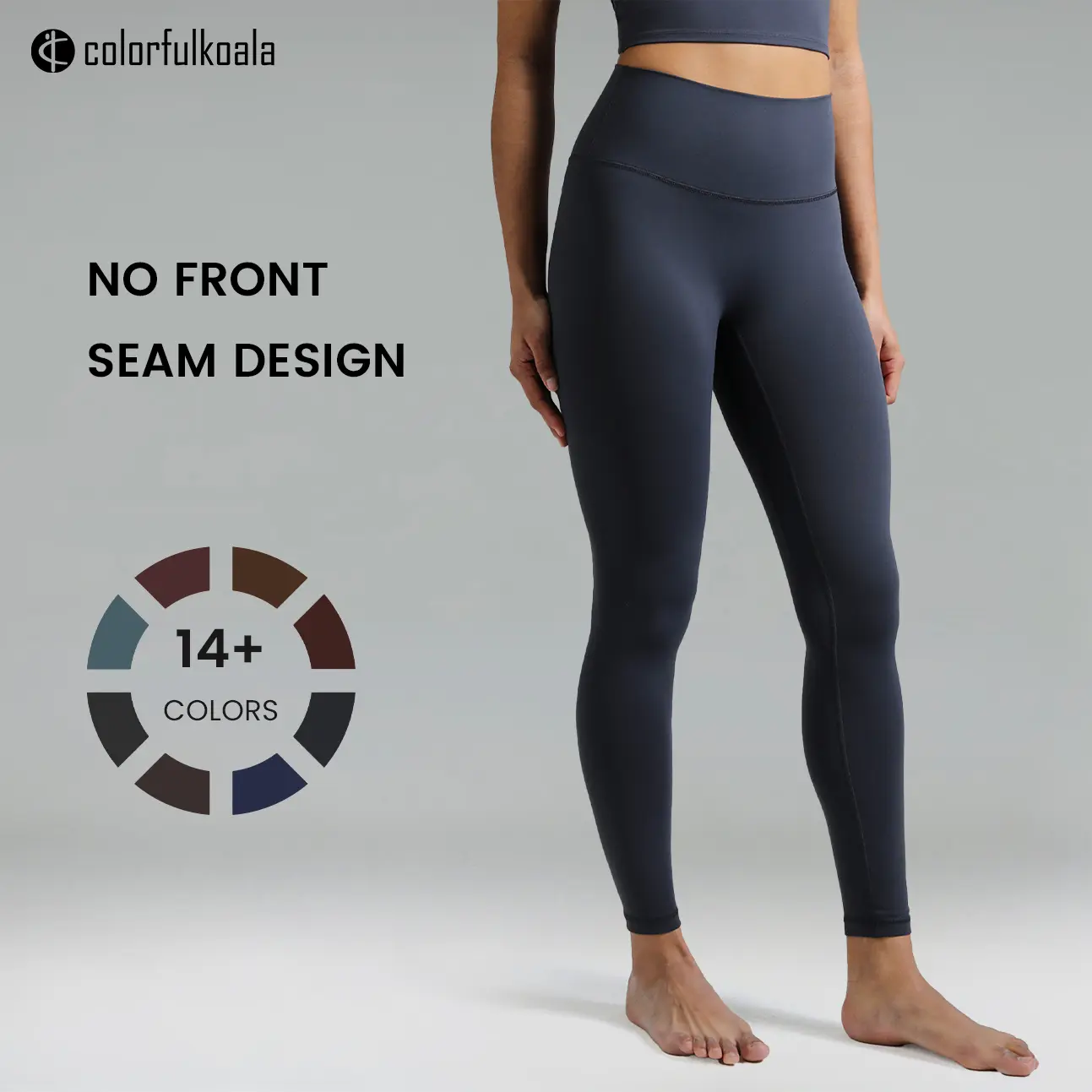 Colorfulkoala Women's Dreamlux No-Front-Seam High-Waisted Leggings - Nylon Blend, Buttery Soft, Tight Fit, Tummy Control, Hidden Pocket, Shapewear, Active Pants, High Waist Sports, Sporty Chic, Athleisure Wear for Fitness, Yoga, Gym