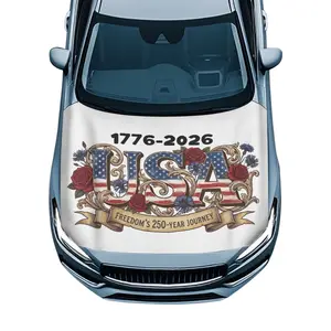 Geprint 2026 American Flag Car Hood Cover | USA 250th Anniversary Patriotic Decor | Universal Fit Hood Protector for Truck, SUV, Sedan | 1776-2026 Freedom's Journey Design | Weather-Resistant & Easy to Install | Perfect for July 4th Parades