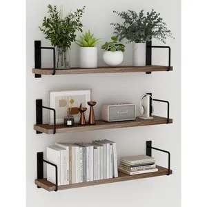 Floating Shelves 24 Inch Wall Mounted Set of 3 Rustic Wood Shelves for Wall Decor and Living Room Storage Brown