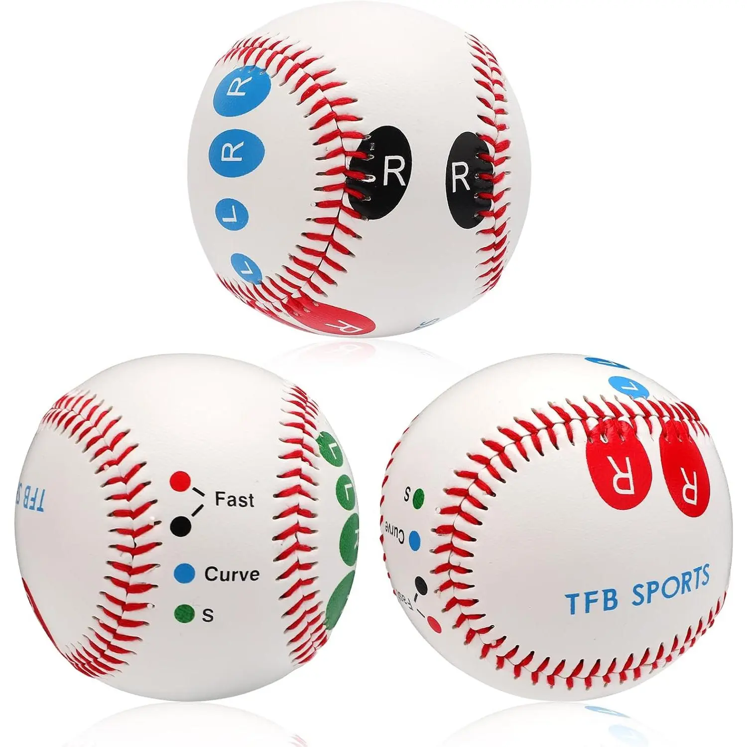 3 Pack Training Baseballs, 9 Inch Durable PVC & Rubber Pitching Grip Trainers with Color Encoding & Marked Finger Placement for Left & Right-Handed Youth, Basic, Standard Size, Excellent Durability, Unisex Use, Gift For Children Interested In Baseball, Go
