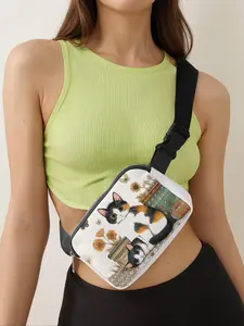 Fashionable Cat Pattern Fanny Pack, Casual Waist Bag, Casual Bum Bag, Large Capacity Storage Bag, Portable Travel Storage Bag, Travel Crossbody Bag, Casual and Fashionable Crossbody Bag with Zipper Closed, Travel Essentials