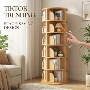 360° Rotating Bookshelf – Slim Solid Wood Bookcase with 6 Tiers, High-Capacity Floor Rack for Small Spaces, Bedroom & Living Room