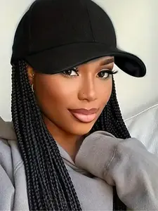 Adjustable Baseball Wig Cap with 3x Box Braids, 40 Inch Long Straight Synthetic Hair Extension, High-Temperature Fiber, Breathable Rose Net Hat