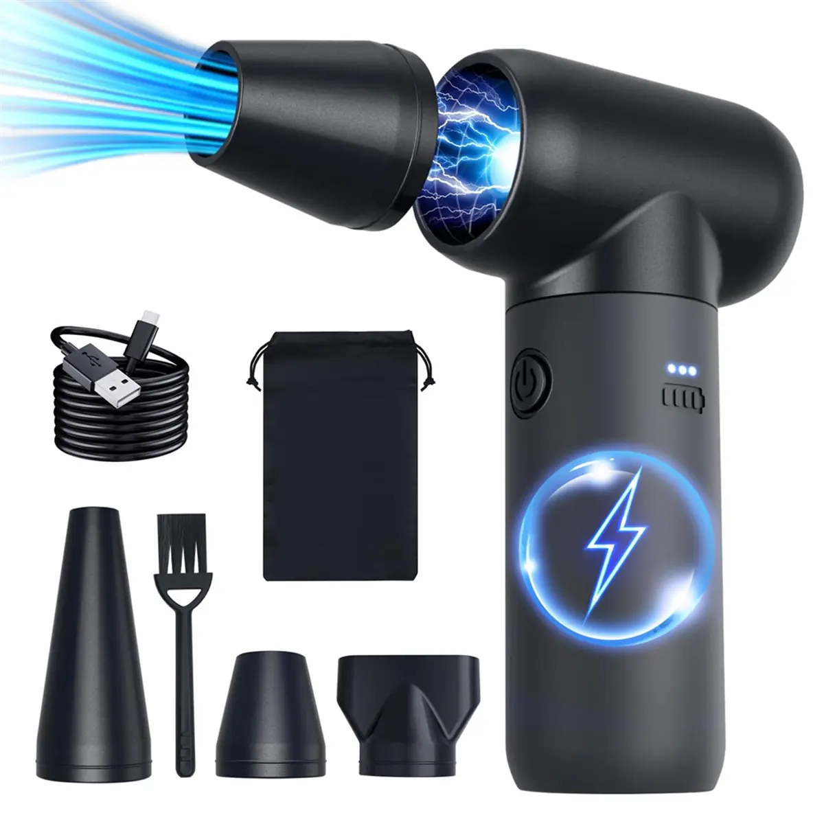 Compact Electric Air Duster, 180000RPM High-Speed Blower with 3 Speeds, 9000mAh Battery & Fast Charging - Reusable 6 in ABS Body for PC, Keyboard & Water Sports Gear, Fastcharging, Three Speeds