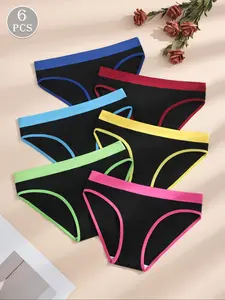 6-Pack High-Waist Full Coverage Panties: Color Stripe Design, High Stretch with Tummy Control, Butt Lift & Slim, Sporty & Stylish, Seamless, Breathable Crotch, Ideal for Daily/Gym/Date, S-2XL, Soft