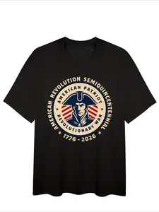 Men's Vintage USA 250th Anniversary Graphic T-Shirt, 1776-2026 America Independence Day Print Tee, Patriotic Casual Short Sleeve Top