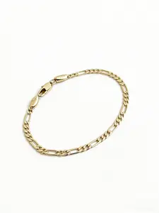 LuLuEcho 14K Gold-Plated Figaro Stamped Chain Bracelet Summer Jewelry Neutral Accessories Men and Women Layering Bracelets Craft Jewelry
