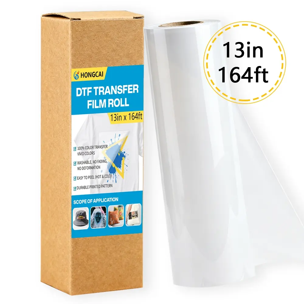 1 Roll DTF Printing Film 13in X 164ft, Dual-Sided Matte Pre-Processed Pet Heat Transfer Paper, Cold Hot Peeling for Epson Inkjet Printers