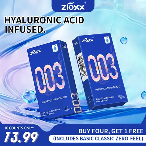 【ZIOXX 003】Ultra Thin Condoms for Men, Hyaluronic Acid Lubricated, Skinfit Natural Latex, 10 Count Healthcare Bathroom Sensitive Gentle Soft sohochic