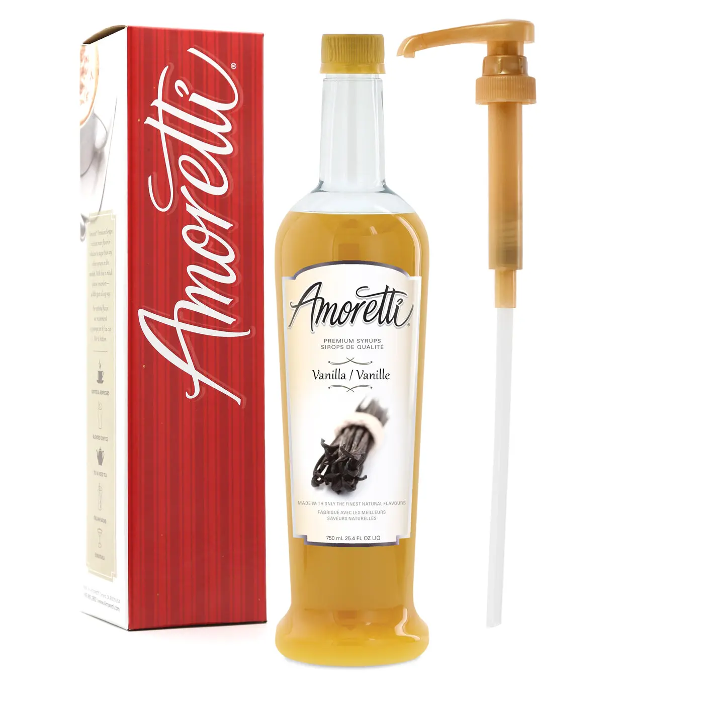Premium Vanilla Syrup - 94 Servings Per Bottle (750 ml), Perfect for Flavoring Coffees, Cocktails, and other Beverages, Gluten Free, GMO/GEO Free, Preservative Free, Pump Included