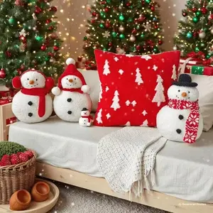 1pc Cute Plush Christmas Snowman Pillow, Warm Holiday Home Decor Cushion, Festive Decoration Throw Pillow for Winter Season