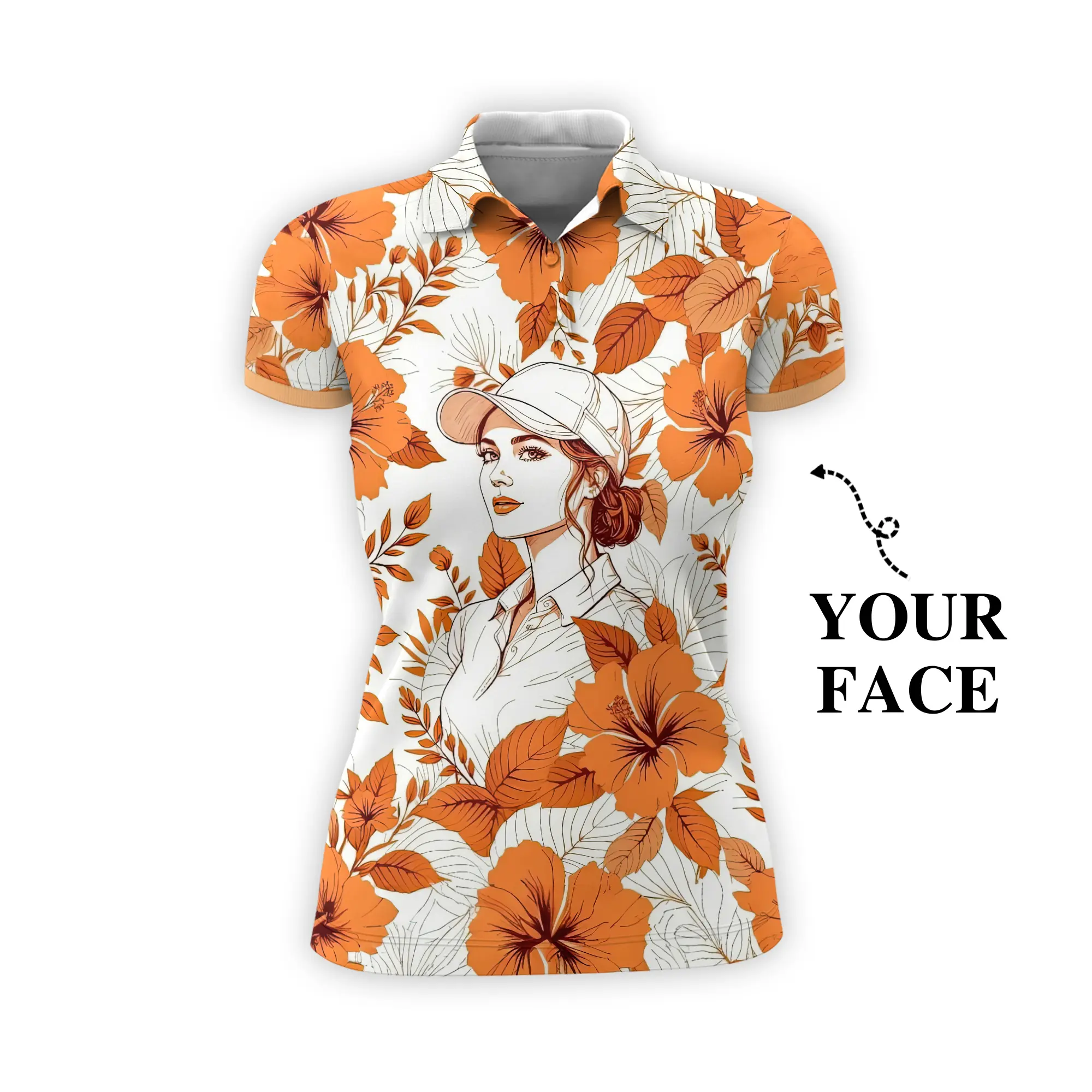 Women’s Custom Face Hibiscus Polo Shirt – Personalized Tropical Floral Polo, Unique Gift for Her, Stylish Custom Golf & Casual Wear