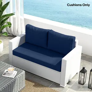 2-Seat Loveseat Cushion Set – 46"L x 26"W x 5"H. Includes Seat + 2 Back Cushions. 5" Thick PP & Foam Filling – Maintains Shape. Removable Machine-Washable Covers