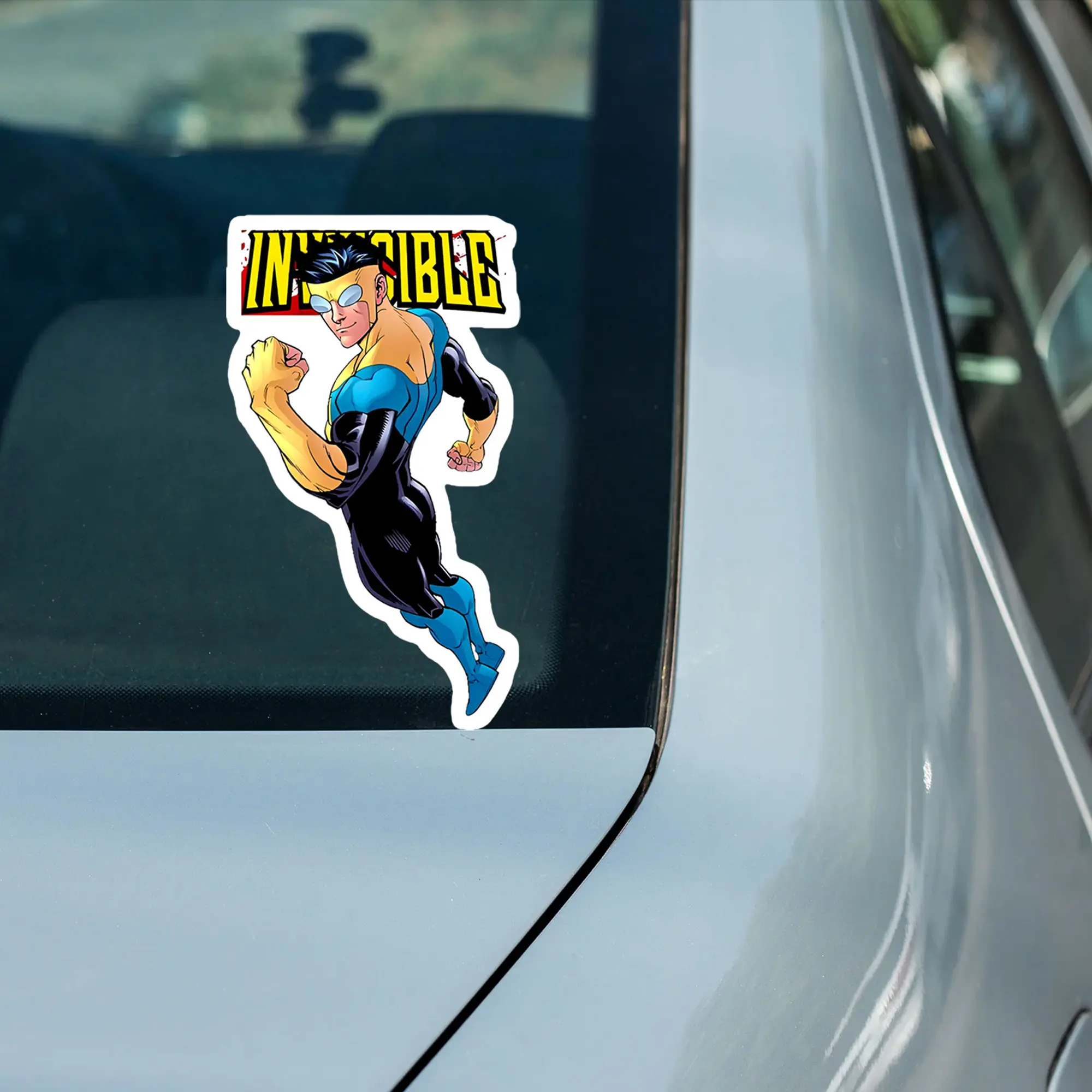 Invincible Hero Pose Vinyl Sticker, Bold Comic Logo Superhero Sticker, Decor for Car Laptop Water Bottle, Gift for Fan