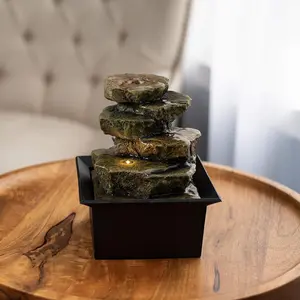 8 Inch Cascading Rock Formation Tabletop Water Fountain with LED Light, Electric Pump & Soothing Sounds for Indoor Office Home Decor