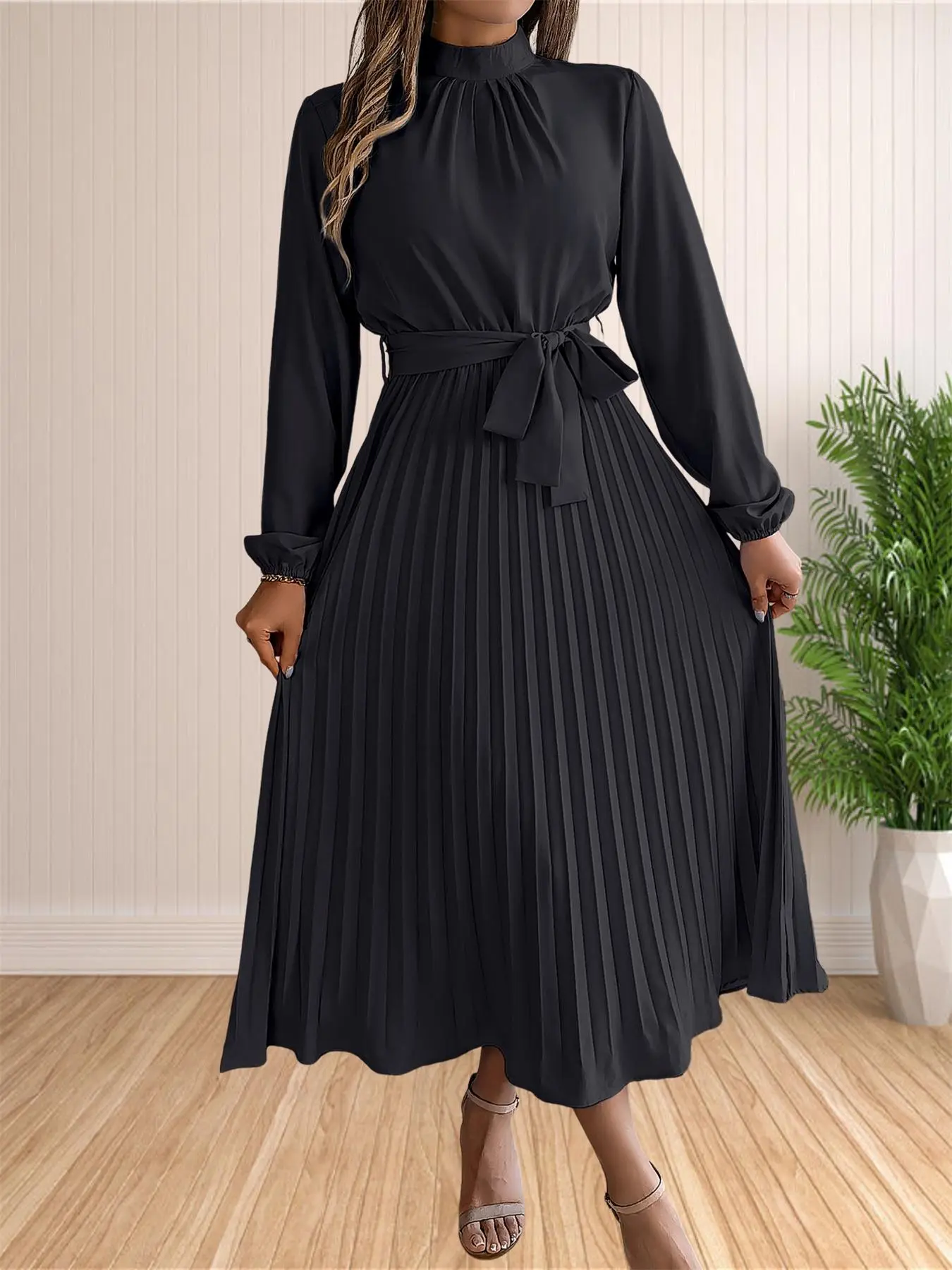 blue dress for baby girl winter wool dress with lapel collar and belted waist C3422 – YLISTYLE