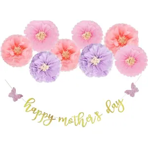 Mother’s Day Party Balloons Kit Decorations 16 inch Foil Balloon Set Happy Mother's Day Best Mom Balloon Set Decoration for Mother's Day (purple flower Banner set)