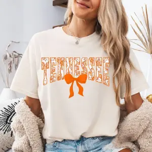 Tennessee Floral Toile Shirt, Orange Water Color Coquette Bow, Tennessee Travel Gift, Tennessee Game Day, Southern T-shirt