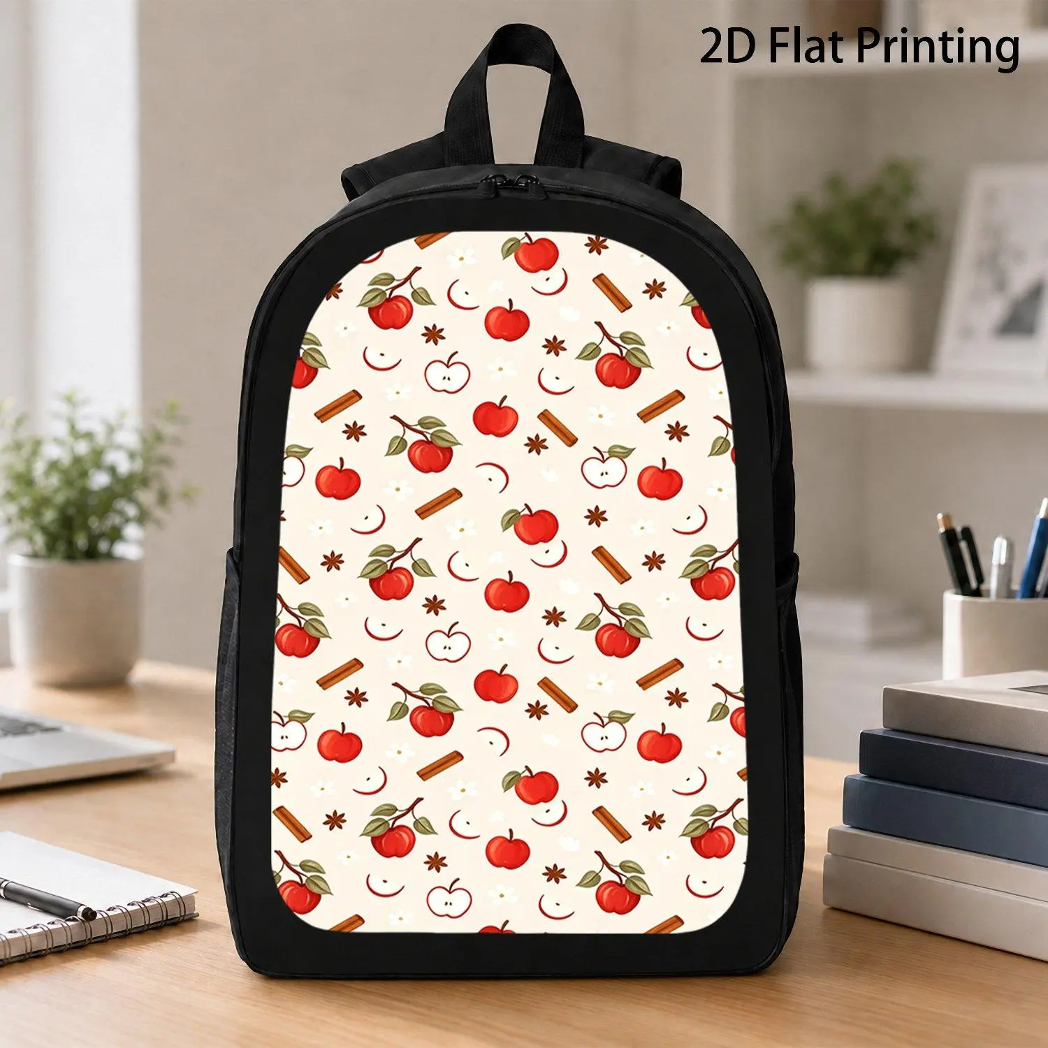 1pc Backpack Red Apple Cinnamon Pattern Printed Casual Backpack for Daily School Travel Outdoor Use