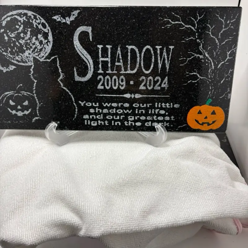 Halloween inspired granite grave marker Custom Dog