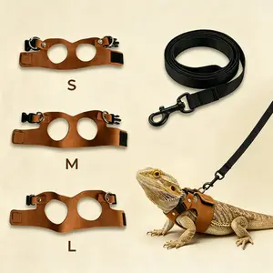 Reptile Harness & Leash Set - 3-Size Pack, Adjustable Soft Microfiber Suede Leather with Hook-and-Loop Design, Standard & High-End Models, Large No-Pull Full Protection Outdoor Harness for Bearded Dragon Training, No Pull Harness