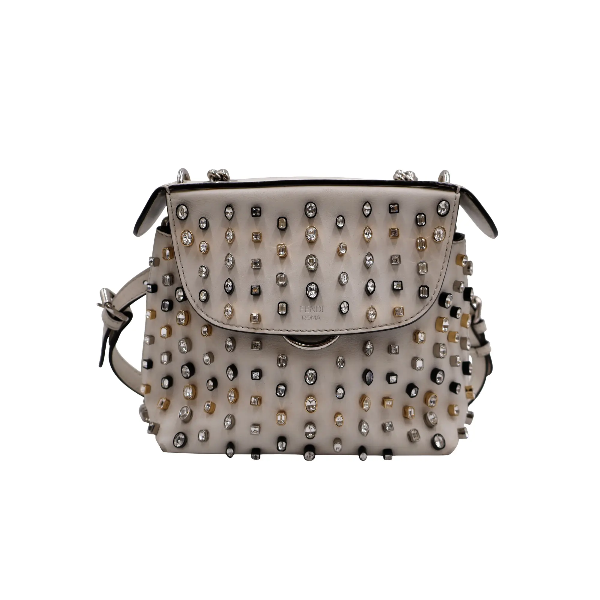 Pre-owned FENDI leather Backpacks Calfskin Crystal baStudded Back To School Backpack (26390)