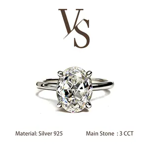 [Venus Jewelry] Lab Created Gemstone 3 CCT Clear Oval Shape Solid Silver 925 Ring