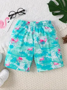 Boy's Ethnic Pattern Shorts, Casual Elastic Waist Beach Shorts for Summer, Kids Bottoms for Daily Wear, Breathable Printed Shorts