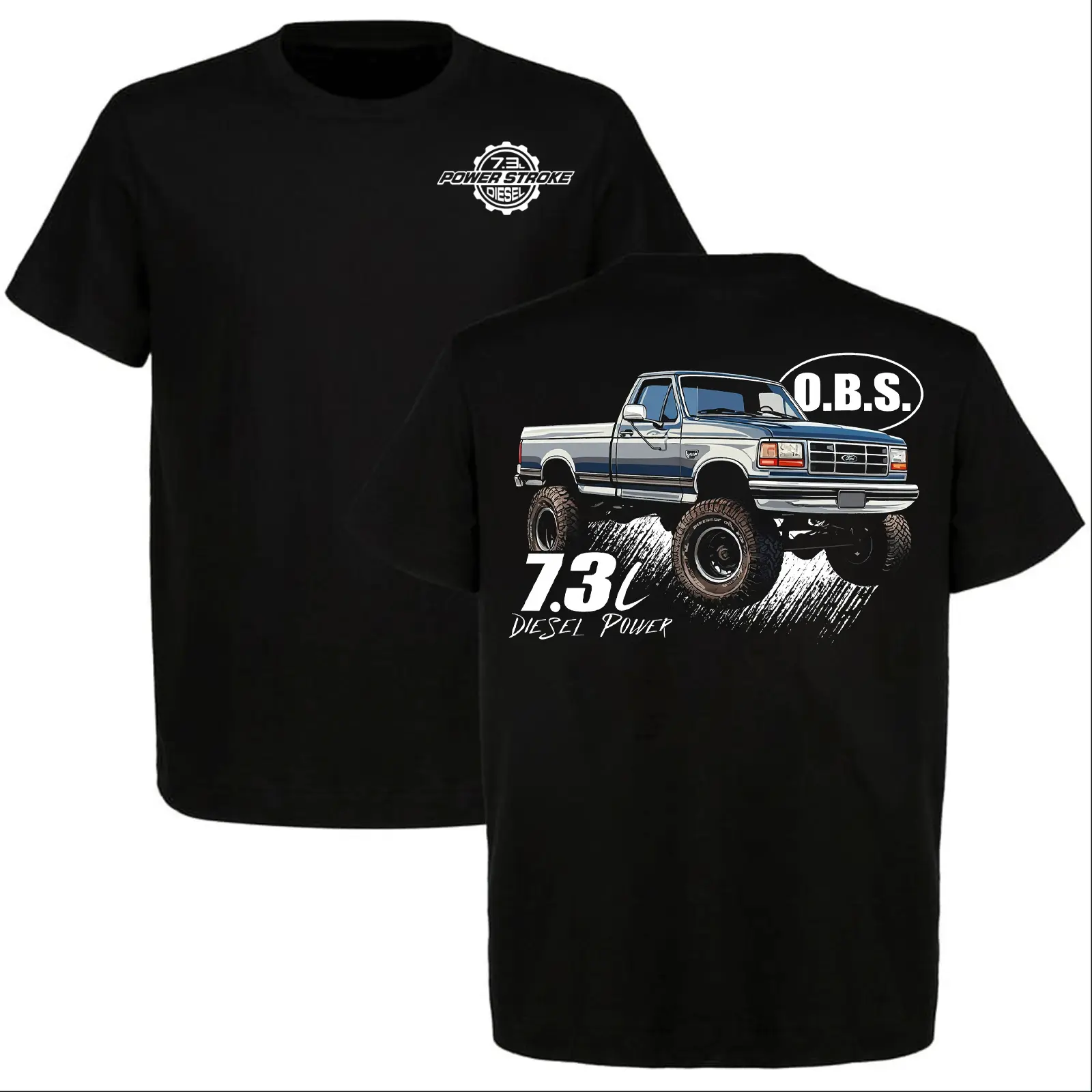 OBS 7.3 Powerstroke Diesel Truck Shirt, Classic Ford Lifted Pickup Tee, Old Body Style Trucker Graphic T-Shirt for Men Gift USAClothing, Streetwear, CasualWear