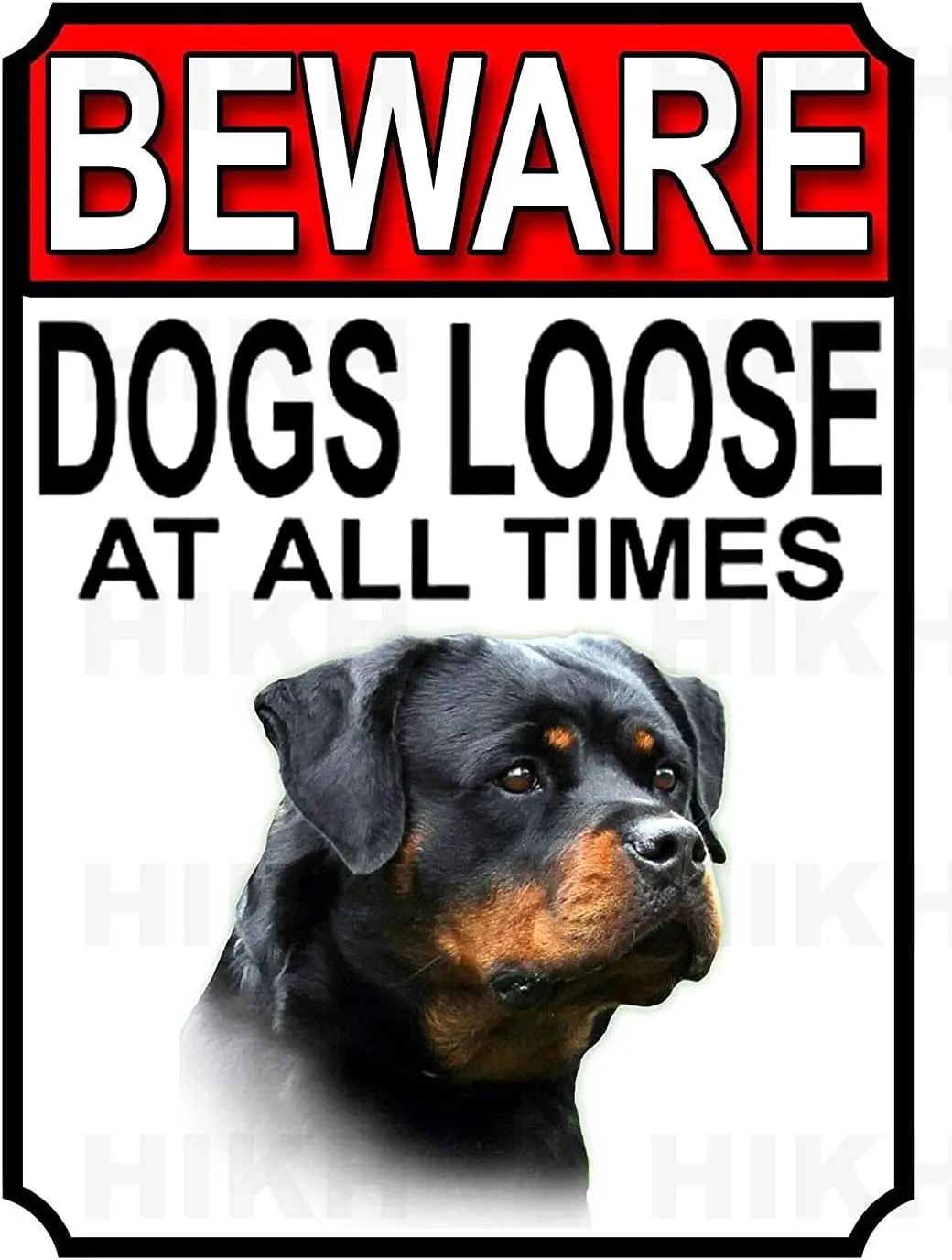Beware Dogs Loose at All Times Aluminum Metal Sign Rottweiler 8x12 inch, Decor, Yard Sign