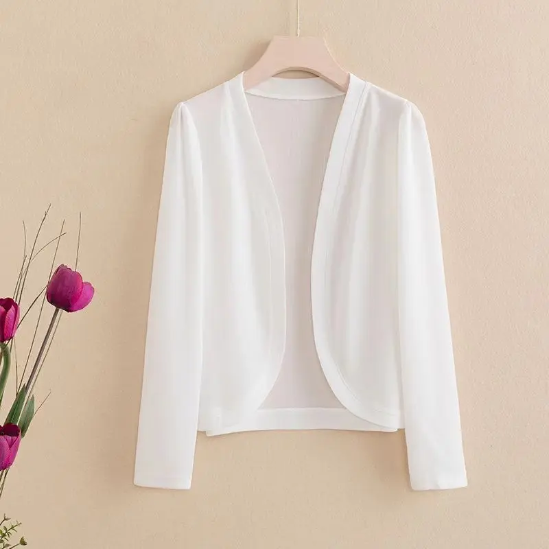 Women's Pure Color Short Shawl Cardigan - Japanese Style Polyester Knitwear, Versatile All-Matching Fabric Top, Fit, Piece
