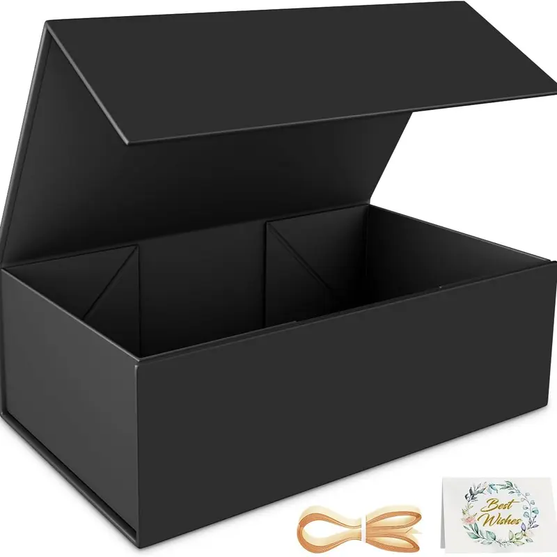 Black Gift Box, 9.5x6x3'' Gift boxes for Presents with Lids Magnetic Closure Rectangle Collapsible for Groomsman Proposal Box, Wedding, Christmas, Halloween, Birthday Gift Packging