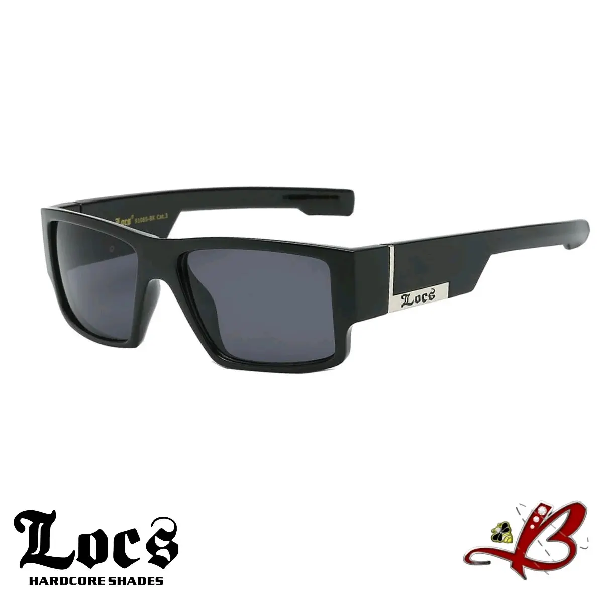 LOCS Midnight Shadow "Street Smoke 2.0"  Hardcore OG Gangster Sunglasses Dark Tint & Polished Ebony Straight Arm Square Gangster Lowrider Sunglasses Glossy Black Frame Dark Lens Silver Accent Full Rim | Original & Authentic Locs