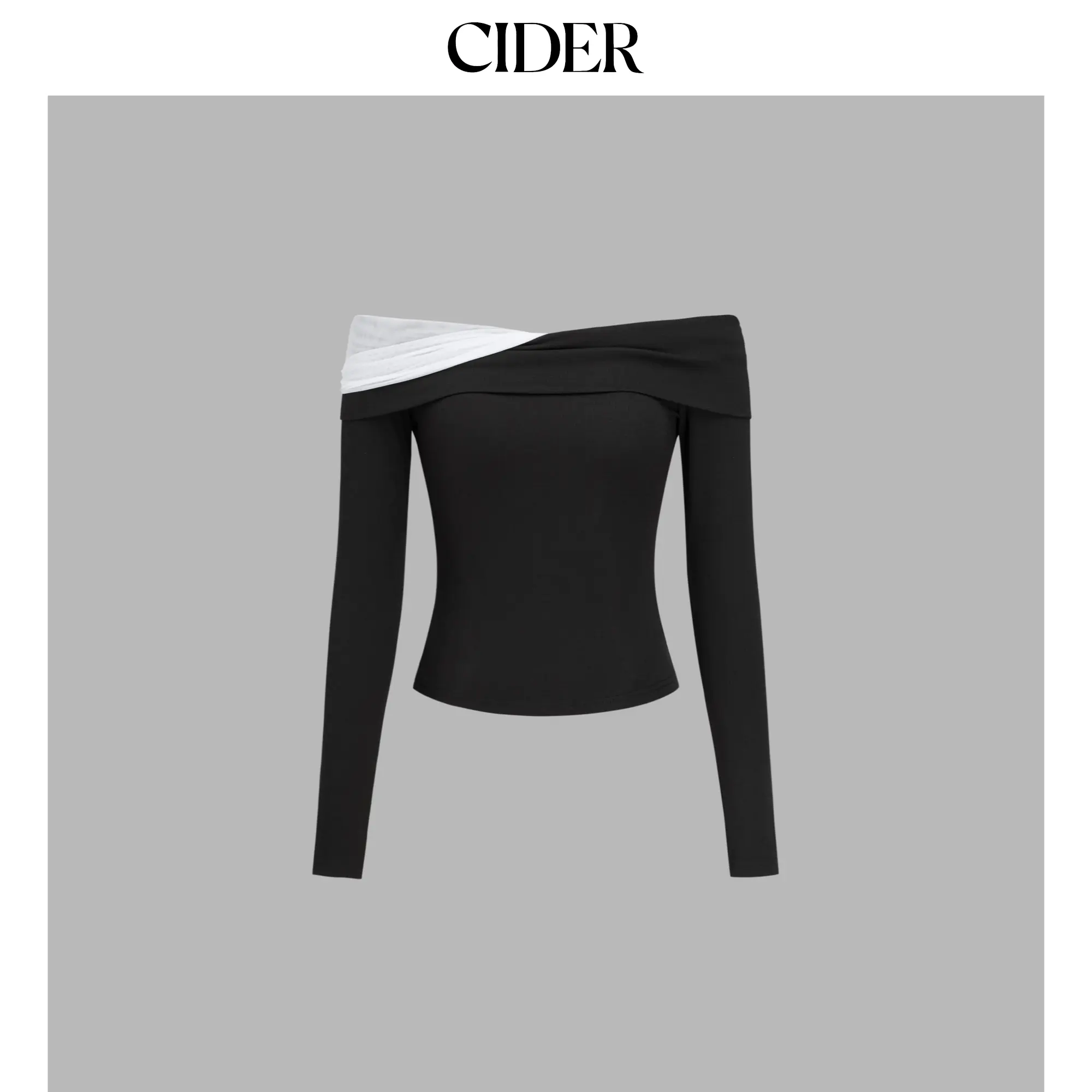 Cider Women's Off-Shoulder Knit Top, Solid Long Sleeve Pull-On Pullover Sweater with Mesh Patch Detail, Knitwear