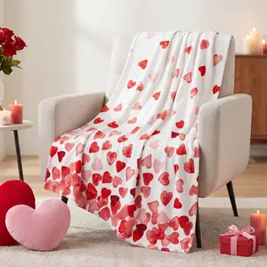 Valentine Flannel Blanket Throw, Red Love Hearts Soft Fuzzy Plush Cozy Fleece Blankets for Couch Sofa Bed Lounging, Ideal Gifts for Kids Adults Wife Self, 50x60